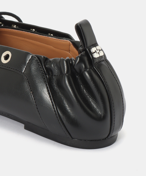 GANNI(ガニー)の「GANNI / ガニー Eyelets Lace Up Ballerina Crinkle(バレエシューズ・レディース・ブラック・37/36)」の5枚目の写真
