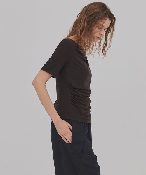 PUBLIC TOKYO（パブリックトウキョウ）の「【2026新作／大人気完売再入荷】ドレープハーフスリーブトップ（Tシャツ/カットソー・レディース・ライトグレー/ホワイト/ブラウン・FREE）」の12枚目の写真