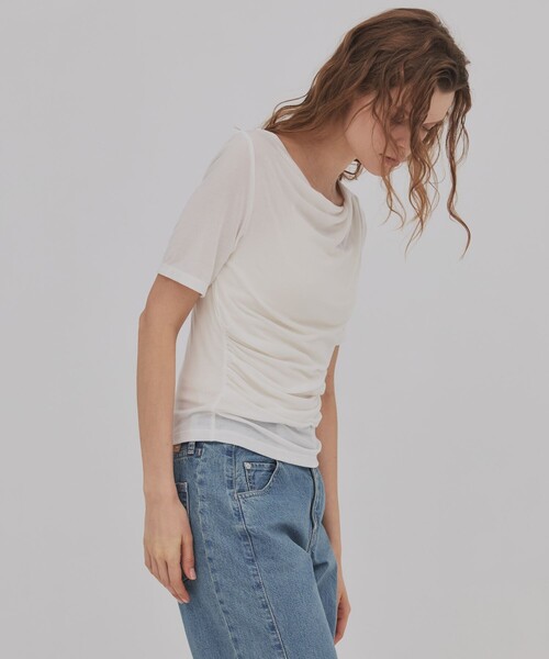 PUBLIC TOKYO（パブリックトウキョウ）の「【2026新作／大人気完売再入荷】ドレープハーフスリーブトップ（Tシャツ/カットソー・レディース・ライトグレー/ホワイト/ブラウン・FREE）」の17枚目の写真