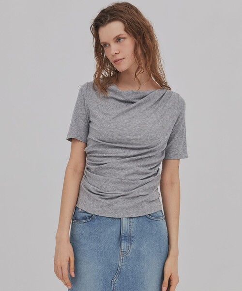 PUBLIC TOKYO（パブリックトウキョウ）の「【2026新作／大人気完売再入荷】ドレープハーフスリーブトップ（Tシャツ/カットソー・レディース・ライトグレー/ホワイト/ブラウン・FREE）」の18枚目の写真