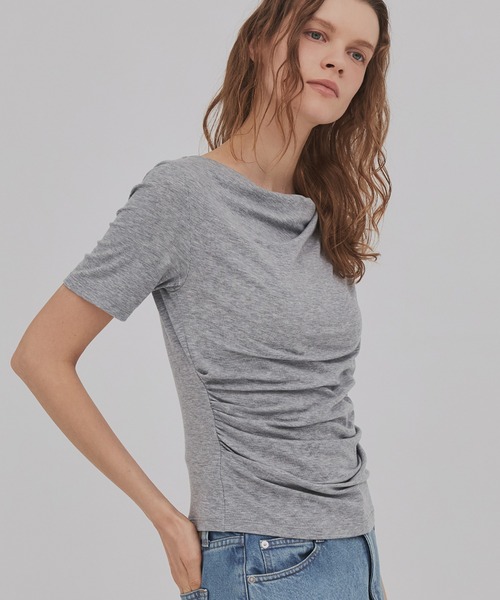 PUBLIC TOKYO（パブリックトウキョウ）の「【2026新作／大人気完売再入荷】ドレープハーフスリーブトップ（Tシャツ/カットソー・レディース・ライトグレー/ホワイト/ブラウン・FREE）」の3枚目の写真