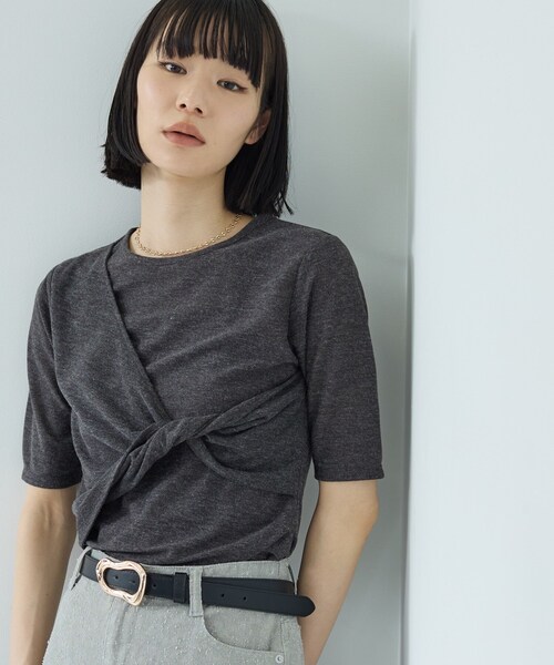 GALLEST(ギャレスト)の「ツイストガーゼカットソー(Tシャツ/カットソー・レディース・チャコールグレー/ホワイト/パープル・38)」の1枚目の写真