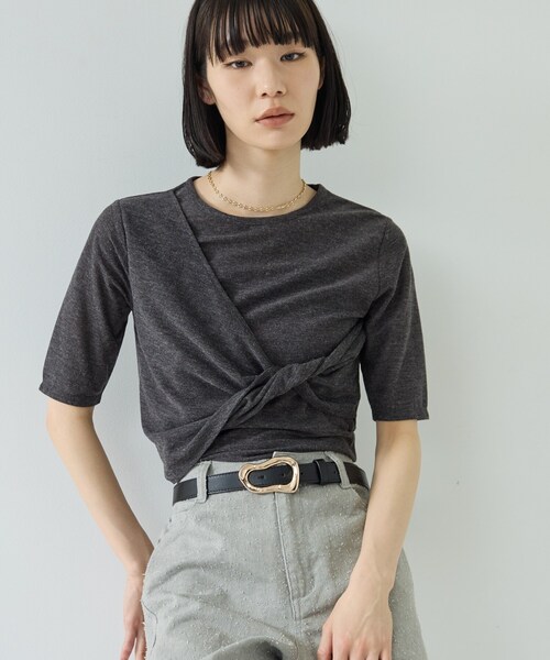 GALLEST(ギャレスト)の「ツイストガーゼカットソー(Tシャツ/カットソー・レディース・チャコールグレー/ホワイト/パープル・38)」の5枚目の写真