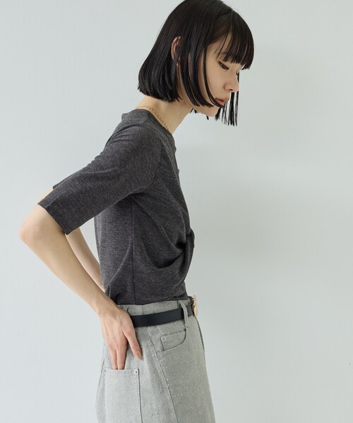 GALLEST(ギャレスト)の「ツイストガーゼカットソー(Tシャツ/カットソー・レディース・チャコールグレー/ホワイト/パープル・38)」の7枚目の写真