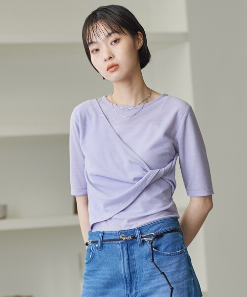 GALLEST(ギャレスト)の「ツイストガーゼカットソー(Tシャツ/カットソー・レディース・チャコールグレー/ホワイト/パープル・38)」の14枚目の写真