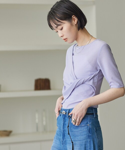 GALLEST(ギャレスト)の「ツイストガーゼカットソー(Tシャツ/カットソー・レディース・チャコールグレー/ホワイト/パープル・38)」の15枚目の写真