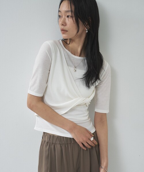 GALLEST(ギャレスト)の「ツイストガーゼカットソー(Tシャツ/カットソー・レディース・チャコールグレー/ホワイト/パープル・38)」の18枚目の写真
