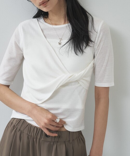 GALLEST(ギャレスト)の「ツイストガーゼカットソー(Tシャツ/カットソー・レディース・チャコールグレー/ホワイト/パープル・38)」の19枚目の写真