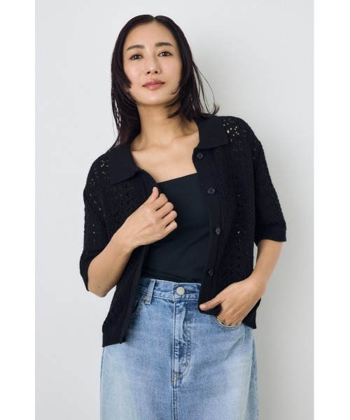 AZUL by moussy（アズールバイマウジー）の「クロシェニットポロカラーカーディガン（カーディガン/ボレロ・レディース・オフホワイト/ブラック/ブラウン系その他・FREE）」の16枚目の写真