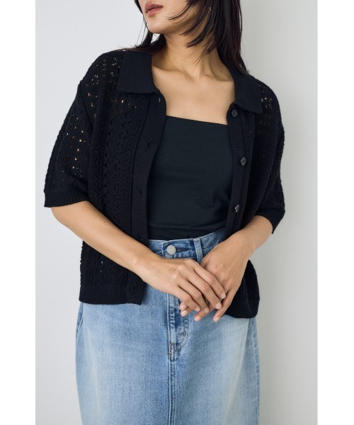 AZUL by moussy（アズールバイマウジー）の「クロシェニットポロカラーカーディガン（カーディガン/ボレロ・レディース・オフホワイト/ブラック/ブラウン系その他・FREE）」の17枚目の写真