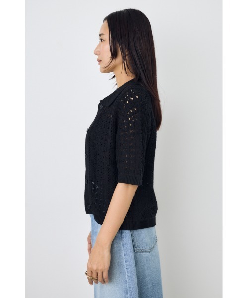AZUL by moussy（アズールバイマウジー）の「クロシェニットポロカラーカーディガン（カーディガン/ボレロ・レディース・オフホワイト/ブラック/ブラウン系その他・FREE）」の18枚目の写真