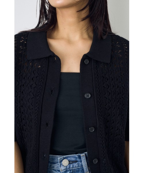 AZUL by moussy（アズールバイマウジー）の「クロシェニットポロカラーカーディガン（カーディガン/ボレロ・レディース・オフホワイト/ブラック/ブラウン系その他・FREE）」の21枚目の写真
