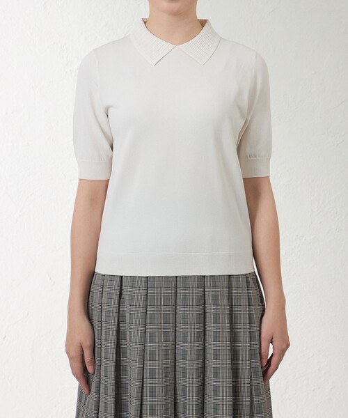 amaca(アマカ)の「【接触冷感・UV対策】ライトレーヨンストレッチ ポロ衿プルオーバー(Tシャツ/カットソー・レディース・ダークネイビー/ベージュ・38/40)」の6枚目の写真