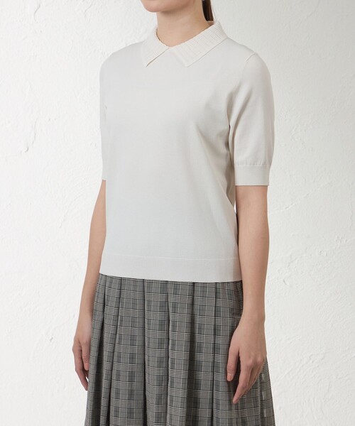 amaca(アマカ)の「【接触冷感・UV対策】ライトレーヨンストレッチ ポロ衿プルオーバー(Tシャツ/カットソー・レディース・ダークネイビー/ベージュ・38/40)」の7枚目の写真