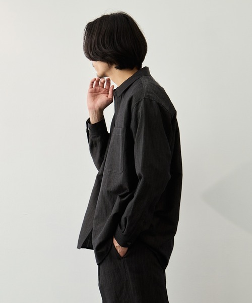 CITY TOKYO(シティトウキョウ)の「【CITY TOKYO】ウールリネンウェザーリラックスシャツ(シャツ/ブラウス・メンズ・ブラック/ダークグレー/オフホワイト・1/2/3)」の6枚目の写真