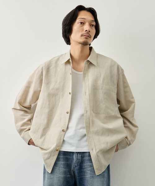 CITY TOKYO(シティトウキョウ)の「【CITY TOKYO】ウールリネンウェザーリラックスシャツ(シャツ/ブラウス・メンズ・ブラック/ダークグレー/オフホワイト・1/2/3)」の11枚目の写真