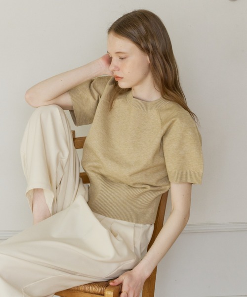 OLUN(オルン)の「half sleeve knit/ハーフスリーブニット(ニット/セーター・レディース・アイボリー/チャコールグレー/ブラウン/ベージュ/ピンク・MEDIUM/SMALL)」の13枚目の写真