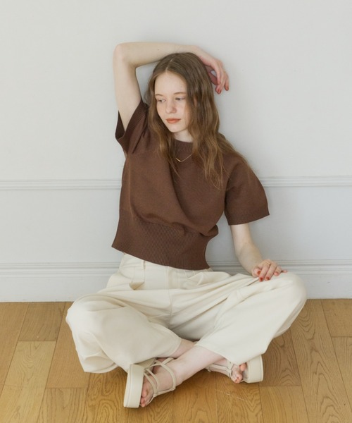 OLUN(オルン)の「half sleeve knit/ハーフスリーブニット(ニット/セーター・レディース・アイボリー/チャコールグレー/ブラウン/ベージュ/ピンク・MEDIUM/SMALL)」の20枚目の写真
