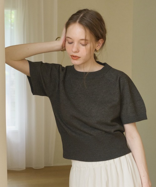 OLUN(オルン)の「half sleeve knit/ハーフスリーブニット(ニット/セーター・レディース・アイボリー/チャコールグレー/ブラウン/ベージュ/ピンク・MEDIUM/SMALL)」の21枚目の写真