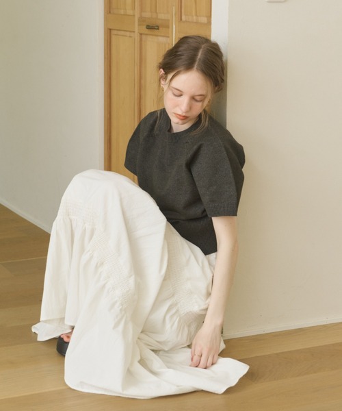 OLUN(オルン)の「half sleeve knit/ハーフスリーブニット(ニット/セーター・レディース・アイボリー/チャコールグレー/ブラウン/ベージュ/ピンク・MEDIUM/SMALL)」の22枚目の写真