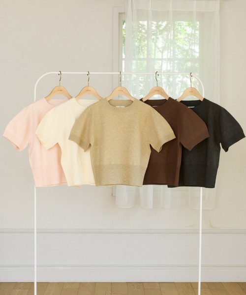 OLUN(オルン)の「half sleeve knit/ハーフスリーブニット(ニット/セーター・レディース・アイボリー/チャコールグレー/ブラウン/ベージュ/ピンク・MEDIUM/SMALL)」の10枚目の写真