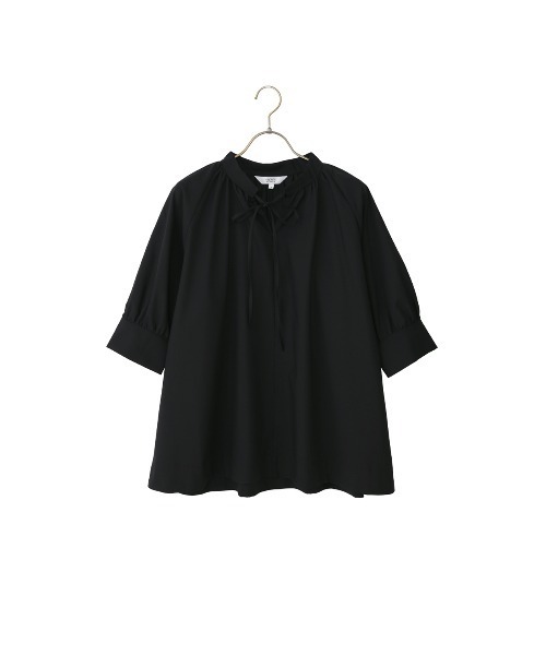 AOYAMA（アオヤマ）の「ハイネックギャザーリボンブラウス【涼】【5分袖】（Tシャツ/カットソー・レディース・キャメル/ブルー/ブラック・L/M）」の12枚目の写真