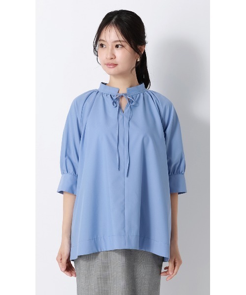AOYAMA（アオヤマ）の「ハイネックギャザーリボンブラウス【涼】【5分袖】（Tシャツ/カットソー・レディース・キャメル/ブルー/ブラック・L/M）」の19枚目の写真