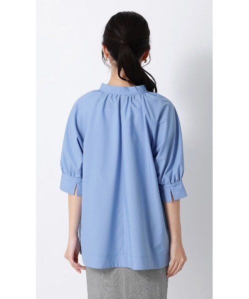 AOYAMA（アオヤマ）の「ハイネックギャザーリボンブラウス【涼】【5分袖】（Tシャツ/カットソー・レディース・キャメル/ブルー/ブラック・L/M）」の21枚目の写真