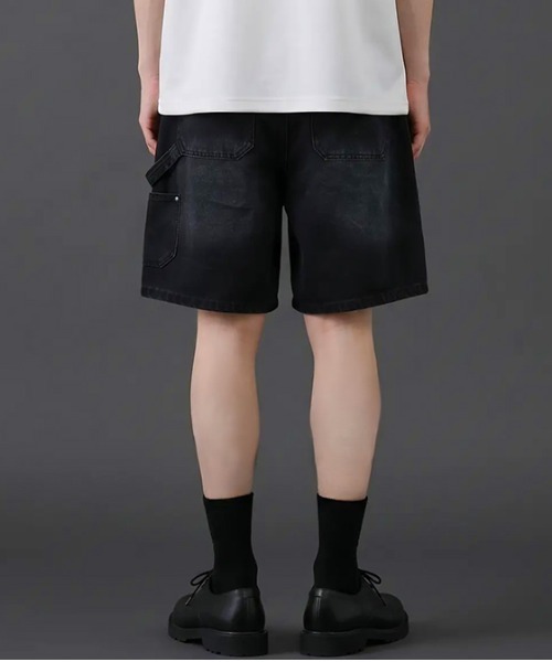 revertical(リバーティカル)の「ヴィンテージウォッシュデニムショートパンツ/ ワイドシルエット(デニムパンツ・メンズ・サックスブルー/ブラック・LARGE/MEDIUM)」の4枚目の写真