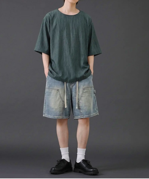 revertical(リバーティカル)の「ヴィンテージウォッシュデニムショートパンツ/ ワイドシルエット(デニムパンツ・メンズ・サックスブルー/ブラック・LARGE/MEDIUM)」の10枚目の写真