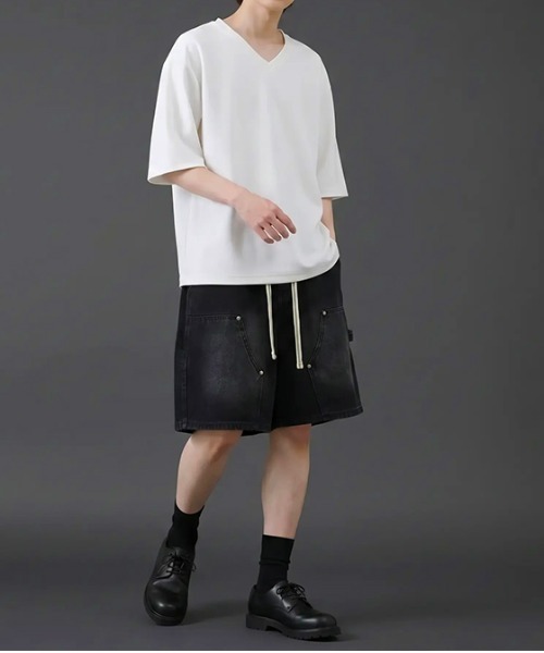 revertical(リバーティカル)の「ヴィンテージウォッシュデニムショートパンツ/ ワイドシルエット(デニムパンツ・メンズ・サックスブルー/ブラック・LARGE/MEDIUM)」の7枚目の写真