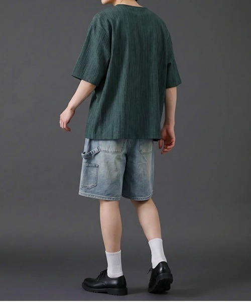 revertical(リバーティカル)の「ヴィンテージウォッシュデニムショートパンツ/ ワイドシルエット(デニムパンツ・メンズ・サックスブルー/ブラック・LARGE/MEDIUM)」の12枚目の写真