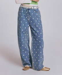 DOT PATTERN WIDE DENIM PANTS_LIGHT BLUE