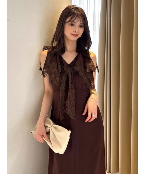 SNIDEL（スナイデル）の「ヘムレースフリルカラーワンピース（ワンピース・レディース・ドット/ダークブラウン/グレー・0/1）」の20枚目の写真