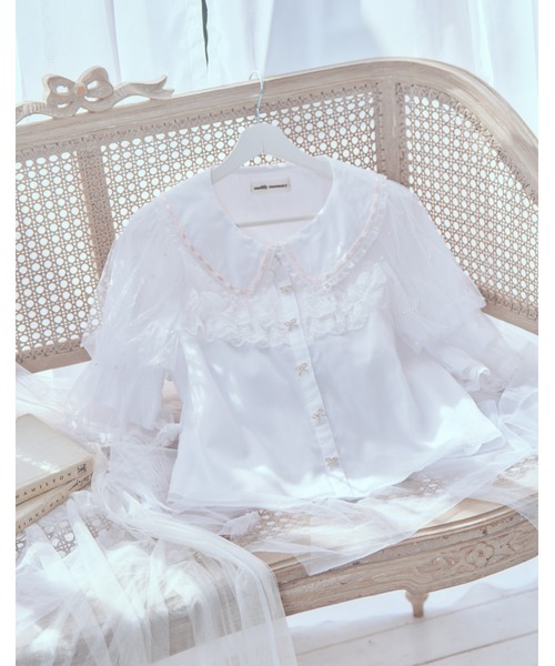 mellfy memory（メルフィーメモリー）の「Sweet whipped ribbon blouse（シャツ/ブラウス・レディース・ピンク/ホワイト・FREE）」の4枚目の写真
