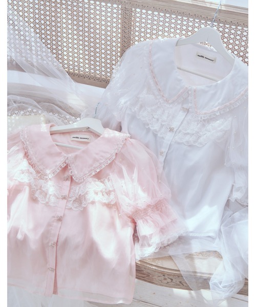 mellfy memory（メルフィーメモリー）の「Sweet whipped ribbon blouse（シャツ/ブラウス・レディース・ピンク/ホワイト・FREE）」の3枚目の写真