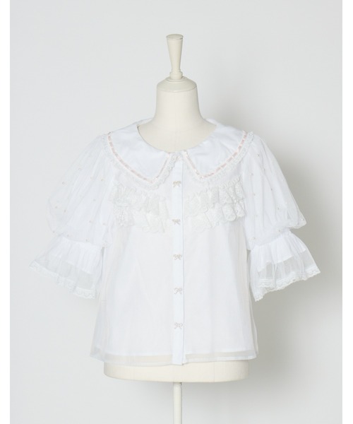 mellfy memory（メルフィーメモリー）の「Sweet whipped ribbon blouse（シャツ/ブラウス・レディース・ピンク/ホワイト・FREE）」の5枚目の写真