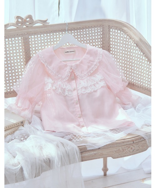 mellfy memory（メルフィーメモリー）の「Sweet whipped ribbon blouse（シャツ/ブラウス・レディース・ピンク/ホワイト・FREE）」の19枚目の写真