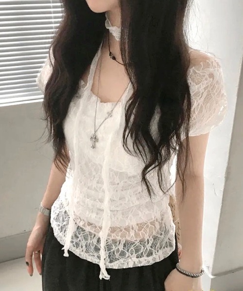 SHEENA(シーナ)の「ストール付きワイドネックレースシアートップス(Tシャツ/カットソー・レディース・ホワイト・M)」の8枚目の写真