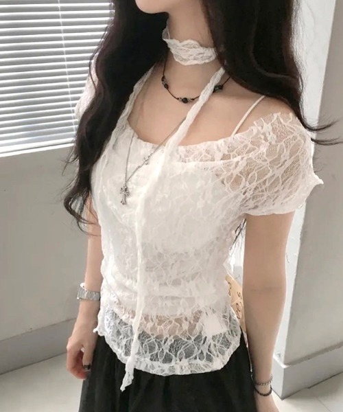 SHEENA(シーナ)の「ストール付きワイドネックレースシアートップス(Tシャツ/カットソー・レディース・ホワイト・M)」の7枚目の写真
