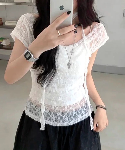 SHEENA(シーナ)の「ストール付きワイドネックレースシアートップス(Tシャツ/カットソー・レディース・ホワイト・M)」の14枚目の写真