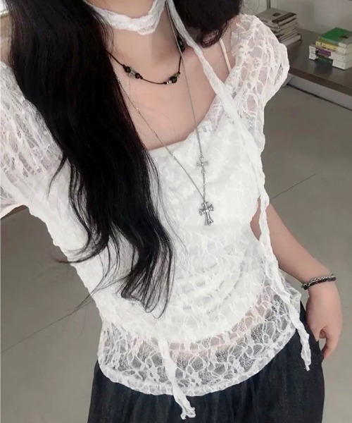 SHEENA(シーナ)の「ストール付きワイドネックレースシアートップス(Tシャツ/カットソー・レディース・ホワイト・M)」の13枚目の写真