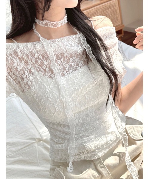 SHEENA(シーナ)の「ストール付きワイドネックレースシアートップス(Tシャツ/カットソー・レディース・ホワイト・M)」の10枚目の写真
