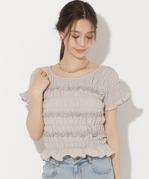 WILLSELECTION(ウィルセレクション)の「シャーリングフリルトップス(Tシャツ/カットソー・レディース・オフホワイト/ピンク/ブラック・FREE)」の3枚目の写真