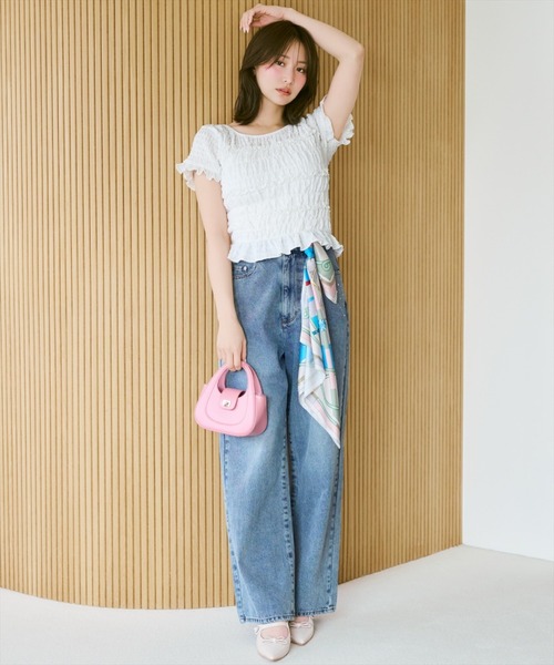WILLSELECTION(ウィルセレクション)の「シャーリングフリルトップス(Tシャツ/カットソー・レディース・オフホワイト/ピンク/ブラック・FREE)」の6枚目の写真