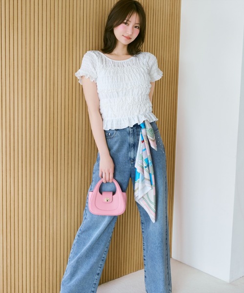 WILLSELECTION(ウィルセレクション)の「シャーリングフリルトップス(Tシャツ/カットソー・レディース・オフホワイト/ピンク/ブラック・FREE)」の11枚目の写真