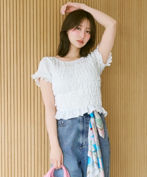 WILLSELECTION(ウィルセレクション)の「シャーリングフリルトップス(Tシャツ/カットソー・レディース・オフホワイト/ピンク/ブラック・FREE)」の10枚目の写真