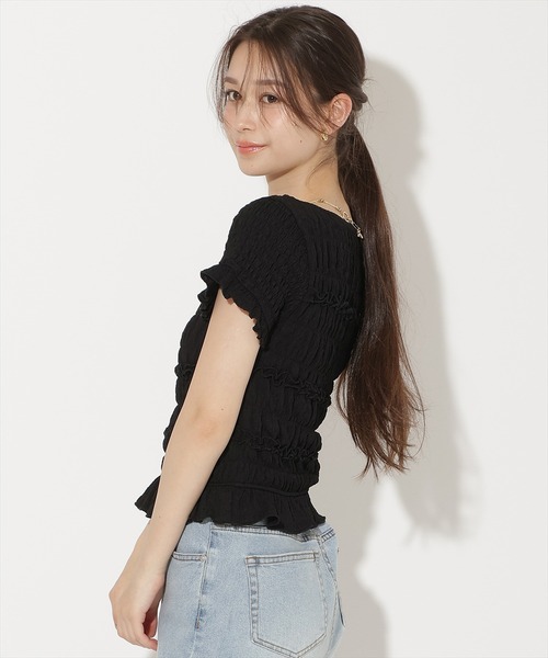 WILLSELECTION(ウィルセレクション)の「シャーリングフリルトップス(Tシャツ/カットソー・レディース・オフホワイト/ピンク/ブラック・FREE)」の13枚目の写真