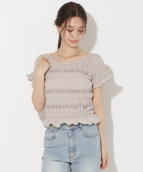 WILLSELECTION(ウィルセレクション)の「シャーリングフリルトップス(Tシャツ/カットソー・レディース・オフホワイト/ピンク/ブラック・FREE)」の16枚目の写真