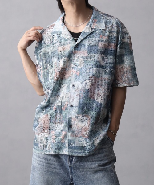 Art re A select(アトリエセレクト)の「総柄半袖レースシャツ(シャツ/ブラウス・メンズ・ブラウン系その他/グレー系その他/ブルー系その他/ダークベージュ/ブラック系その他/レオパード・L/M)」の5枚目の写真